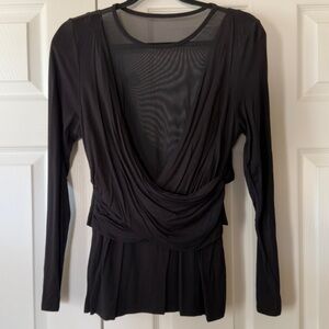 Carmen Elegant Black Drape Top with Mesh Large